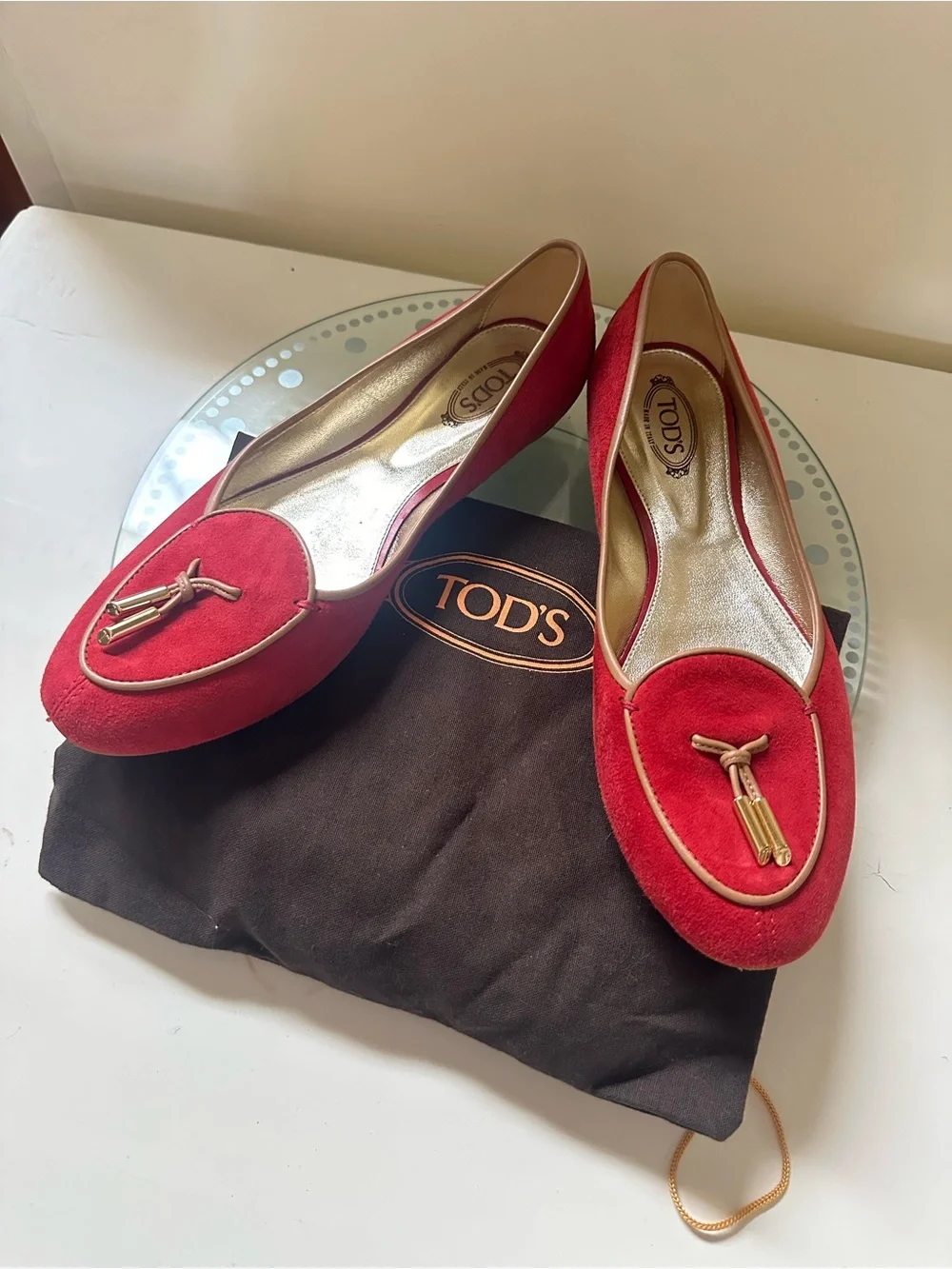 Tod's Red Suede Tassel Trim Loafers